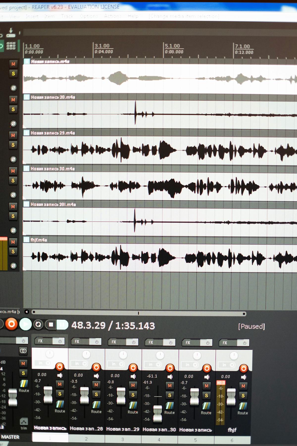 Waveform editor screen used to compare MOV audio before MP3 conversion